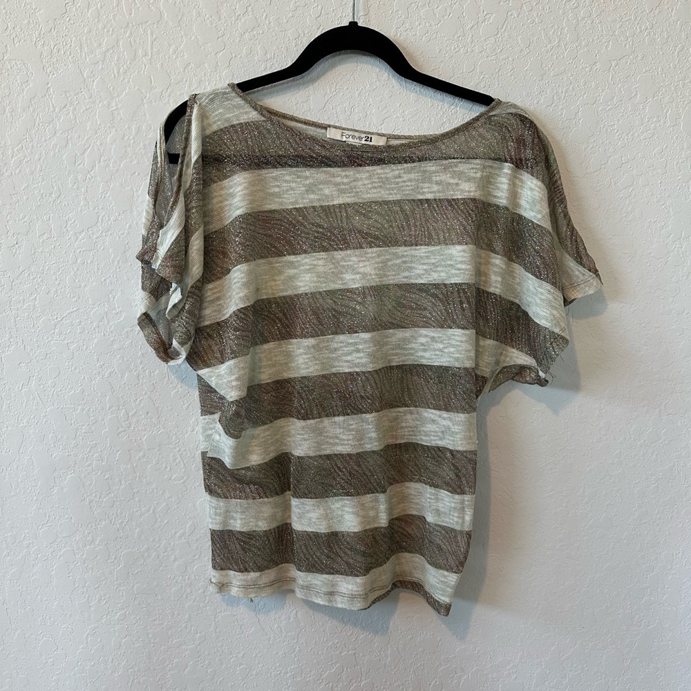 Forever 21 Brown and Cream Striped Tee